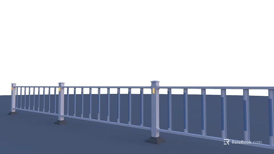 White Road Guardrail With Lighted Posts And Black Base Supports For Roads 3d model 