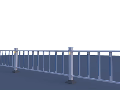 White Road Guardrail With Lighted Posts And Black Base Supports For Roads 3d model
