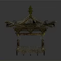 Traditional Chinese Pavilion Architecture With Curved Eaves Tiled Roof Wooden Railing And Platform