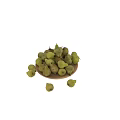 Fresh Green Pears in Wooden Plate with Some Scattered Around Black Background