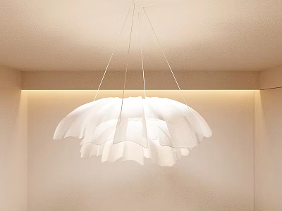 Modern White Petal Shaped Pendant Light Hanging in Minimalist Interior Space 3d model