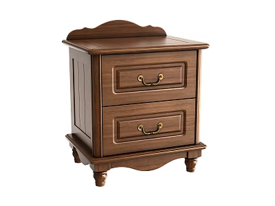 Traditional Wooden Nightstand With Two Drawers Gold Handles And Decorative Legs 3d model