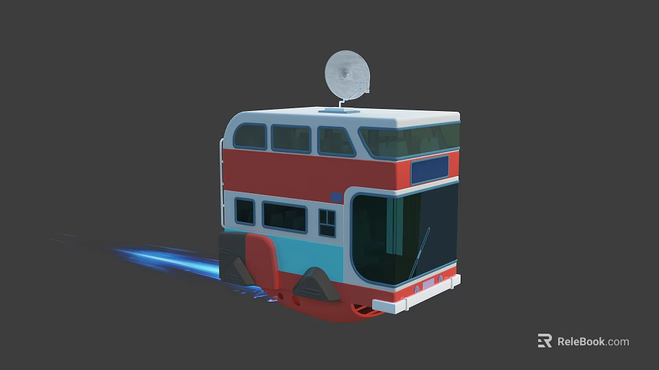 Futuristic Double Decker Functional Vehicle With Satellite Dish And Blue Light Effect 3d model 