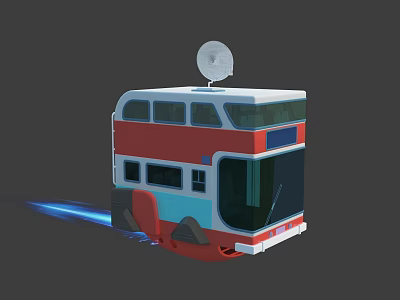 Futuristic Double Decker Functional Vehicle With Satellite Dish And Blue Light Effect 3d model