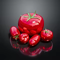 Red Tomato Decorative Ornament Collection with Glossy Surface and Reflective Display for Modern Home Decor