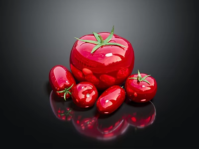 Red Tomato Decorative Ornament Collection with Glossy Surface and Reflective Display for Modern Home Decor 3d model
