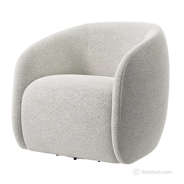Modern Light Gray Single Sofa with Rounded Armrests and Plush Fabric Design 3d model 