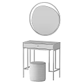 Stylish Modern Dressing Table With Round Gold Frame Mirror And Pink Velvet Stool
