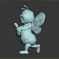 Detailed Blue Cartoon Bee Sculpture Carving With Patterned Wings Holding Jar And Cute Expression