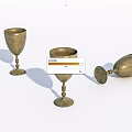 Vintage Metal Goblet Decorative Ornament Set With Two Standing And One Fallen