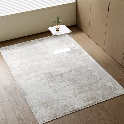 Soft Light Gray Square Rug On Wooden Floor With Minimalist Room Decor 3d model