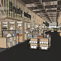 Bright Department Store Interior With Open Layout Wooden Shelves And Products