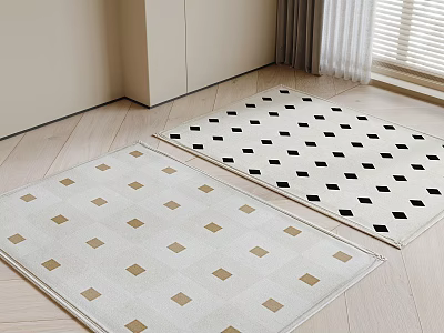 Square Rugs With Beige Base And Gold Black Square Patterns For Interior Wooden Floor 3d model