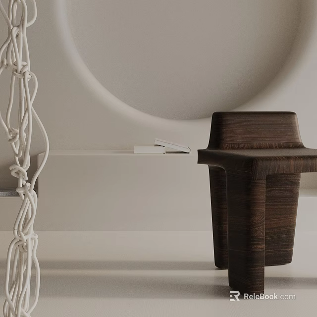 Minimalist Modern Interior Wooden Side Table With Circular Wall Decoration And White String 3d model 