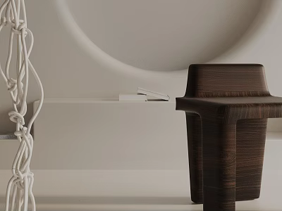 Minimalist Modern Interior Wooden Side Table With Circular Wall Decoration And White String 3d model