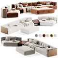 Modern Cozy Fabric Double Sofa Set With Ottoman And Stylish Throw Pillows For Living Room