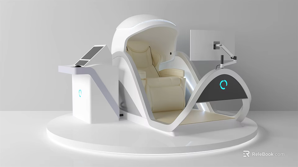 Modern Futuristic Recliner With Console Display And Comfortable Beige Seat 3d model 