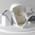 Modern Futuristic Recliner With Console Display And Comfortable Beige Seat