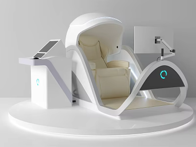 Modern Futuristic Recliner With Console Display And Comfortable Beige Seat 3d model