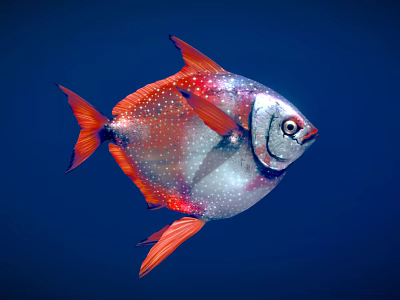 Vibrant Silver Red Fish With White Spots And Red Fins In Deep Blue Water 3d model