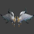 Elegant White Feather Wings With Golden Decorations And Beaded Tassels