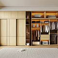 Modern Natural Wood Wardrobe With Sliding Doors And Spacious Open Illuminated Clothing Storage For Bedroom