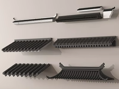 Traditional Chinese Architectural Roof Components With Black Tile Eave And Classic Designs 3d model