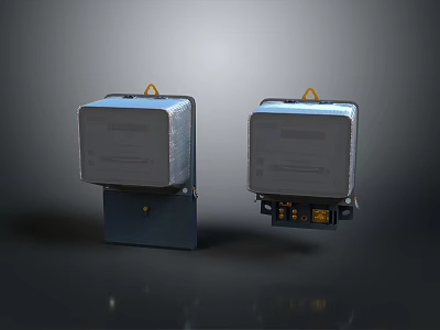 Silver Square Electrical Devices With Yellow Handles And Black Base Components 3d model