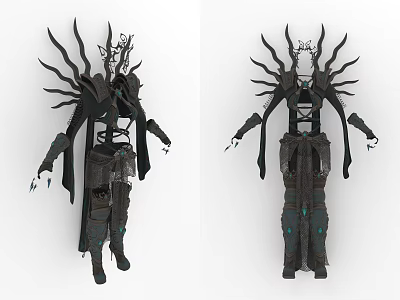 Elaborate Dark Gothic Outfit With Spiked Decorations And Intricate Structured Design 3d model