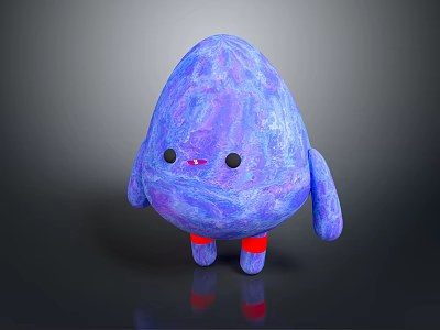 3D Cute Egg Shaped Purple Blue Creature Character With Black Eyes Red Legs 3d model