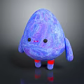 3D Cute Egg Shaped Purple Blue Creature Character With Black Eyes Red Legs