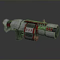 Futuristic Mechanical Weapon 3D Model with Gray Red Color and Barrel Grip