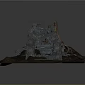 Scenic View Of Ancient Stone Ruins On Brown Land With Gray Background And Bright Light