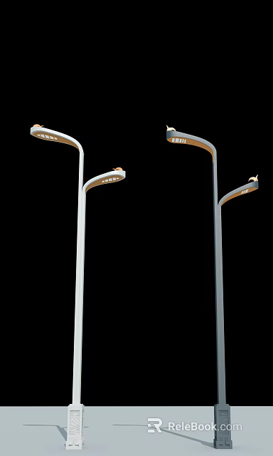 Modern Outdoor Street Lights With Curved Pole Design And Illuminated Heads 3d model 