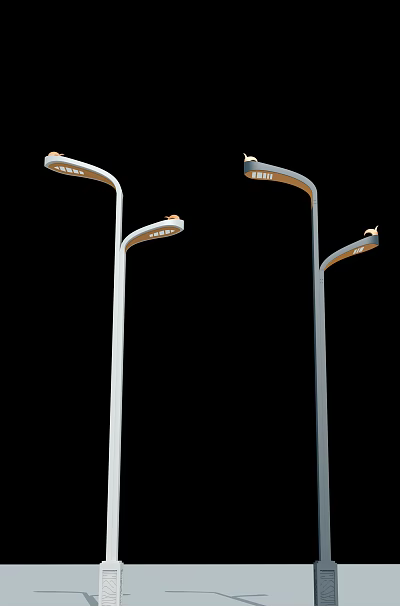 Modern Outdoor Street Lights With Curved Pole Design And Illuminated Heads 3d model