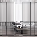 Various Modern Interior Partition Designs Featuring Slatted And Geometric Metal Frames 3d model
