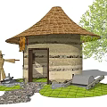 Modern thatched cottage thatched pavilion 3d model