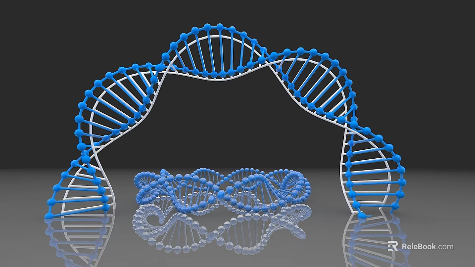 Blue DNA Double Helix Structure 3D Molecular Model with Reflective Surface 3d model