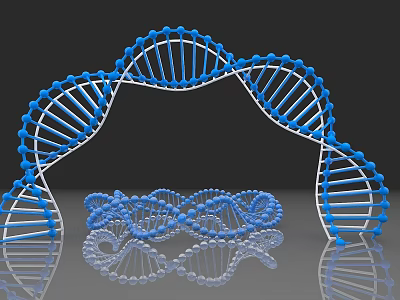 Blue DNA Double Helix Structure 3D Molecular Model with Reflective Surface 3d model