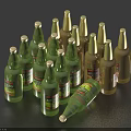 Green And Gold Wine Bottles With Glassware Arranged On Dark Background