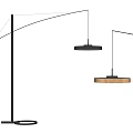 Modern Arc Floor Lamp With Black Metal Stand And Round Gold Lampshade