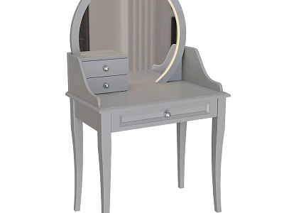 Modern Grey Dressing Table With Round Mirror And Drawers For Bedroom 3d model