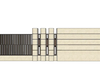 Modern Entrance Gate Design With Metal Slats And Stone Wall Structure 3d model