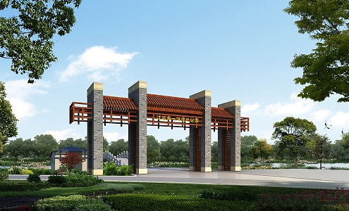 New Chinese Gate Homestay Gate 3d model