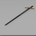 Ornate Long Sword With Metallic Blue Blade And Golden Hilt On Dark Background