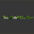 Cartoon Scene With Round Green Grassland Winding Race Track Trees And White Buildings
