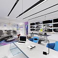 Modern Office Interior Design With Open Layout Workstations Sofa Bookshelves And Modern Lighting
