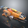Futuristic Sci Fi Spaceship 3D Model With Orange Yellow Metallic Exterior And Detailed Cockpit