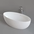 Modern White Oval Freestanding Bathtub With Chrome Faucet In Bathroom
