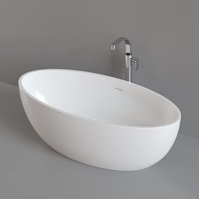 Modern White Oval Freestanding Bathtub With Chrome Faucet In Bathroom 3d model